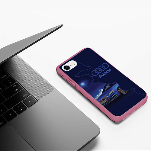 Чехол iPhone 7/8 матовый AUDI лого / 3D-Малиновый – фото 3