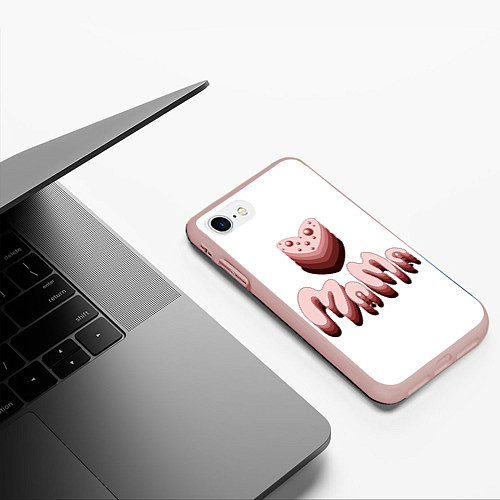 Чехол iPhone 7/8 матовый Объемное розовое сердце с бусинами и объемной розо / 3D-Светло-розовый – фото 3