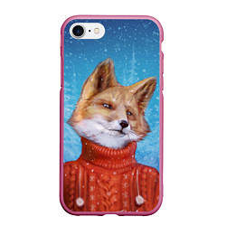 Чехол iPhone 7/8 матовый НОВОГОДНИЙ ЛИС CHRISTMAS FOX, цвет: 3D-малиновый