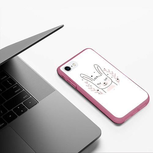 Чехол iPhone 7/8 матовый Умиротворенный зайка / 3D-Малиновый – фото 3