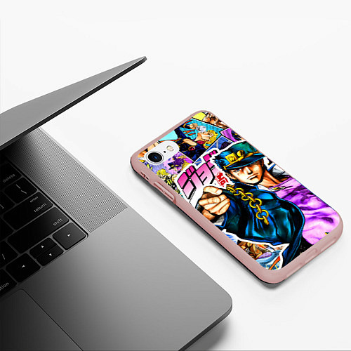 Чехол iPhone 7/8 матовый Джотаро - JoJos Bizarre Adventure / 3D-Светло-розовый – фото 3