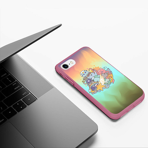 Чехол iPhone 7/8 матовый Северное сияние и монстры / 3D-Малиновый – фото 3