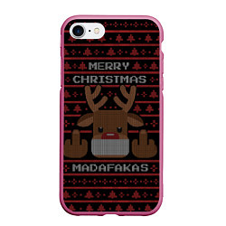 Чехол iPhone 7/8 матовый MERRY CHRISTMAS MADAFAKAS, цвет: 3D-малиновый