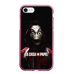 Чехол iPhone 7/8 матовый РИСУНОК БУМАЖНЫЙ ДОМ - LA CASA DE PAPEL BELLA CIAO, цвет: 3D-малиновый