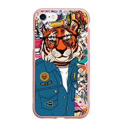 Чехол iPhone 7/8 матовый Стикербомбинг с тигром, цвет: 3D-светло-розовый