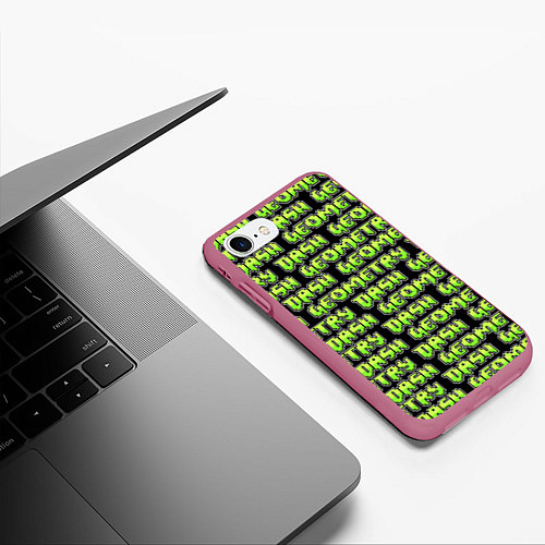 Чехол iPhone 7/8 матовый Geometry Dash: Green Pattern Logo / 3D-Малиновый – фото 3