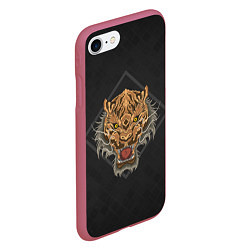 Чехол iPhone 7/8 матовый Голова тигра в ромбе, цвет: 3D-малиновый — фото 2