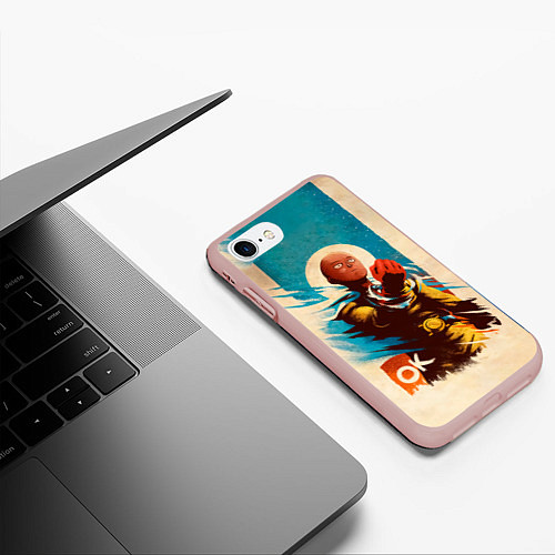 Чехол iPhone 7/8 матовый One Punch-Man Эпичный Сайтама / 3D-Светло-розовый – фото 3