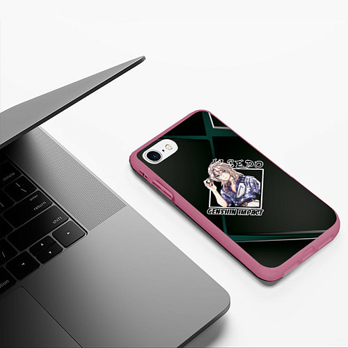 Чехол iPhone 7/8 матовый Альбедо Albedo Genshin Impact / 3D-Малиновый – фото 3