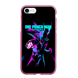 Чехол iPhone 7/8 матовый Неоновый Сайтама One Punch-Man, цвет: 3D-малиновый