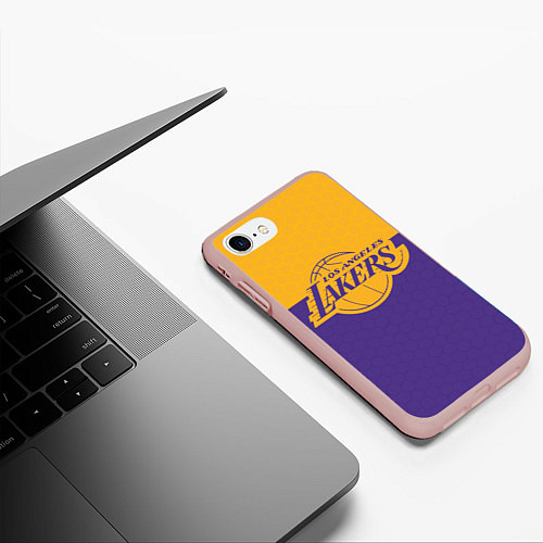 Чехол iPhone 7/8 матовый LAKERS LINE HEXAGON SPORT / 3D-Светло-розовый – фото 3