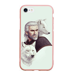 Чехол iPhone 7/8 матовый Ведьмак и белые волки, цвет: 3D-светло-розовый