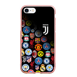 Чехол iPhone 7/8 матовый JUVENTUS LOGOBOMBING SPORT, цвет: 3D-светло-розовый