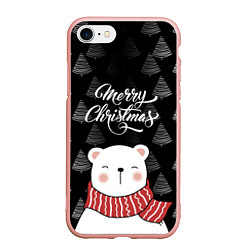 Чехол iPhone 7/8 матовый MERRY CHRISTMAS BEARS, цвет: 3D-светло-розовый