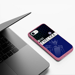 Чехол iPhone 7/8 матовый FC Chelsea London ФК Челси Лонон, цвет: 3D-малиновый — фото 2