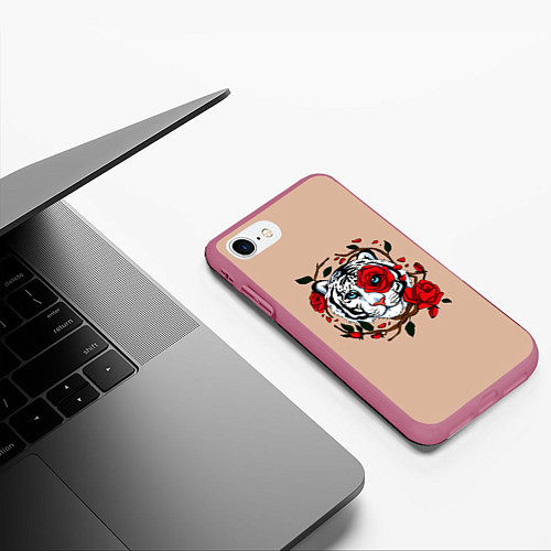 Чехол iPhone 7/8 матовый White Tiger Symbol / 3D-Малиновый – фото 3