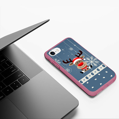 Чехол iPhone 7/8 матовый New Years Deer / 3D-Малиновый – фото 3