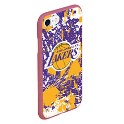 Чехол iPhone 7/8 матовый LAKERS ФИРМЕННЫЕ ЦВЕТА БРЫЗГИ КРАСОК LA, цвет: 3D-малиновый — фото 2