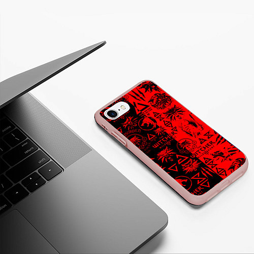 Чехол iPhone 7/8 матовый THE WITCHER LOGOBOMBING BLACK RED / 3D-Светло-розовый – фото 3