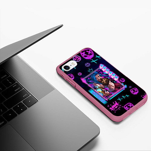 Чехол iPhone 7/8 матовый Аркейн неон / 3D-Малиновый – фото 3