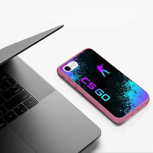 Чехол iPhone 7/8 матовый CS GO NEON SYMBOL STYLE SKIN КС ГО НЕОН / 3D-Малиновый – фото 3