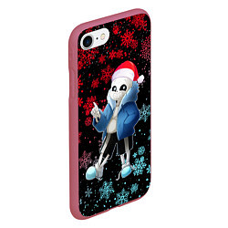 Чехол iPhone 7/8 матовый UNDERTALE SANS НОВОГОДНИЙ НЕОН СНЕЖИНКИ, цвет: 3D-малиновый — фото 2