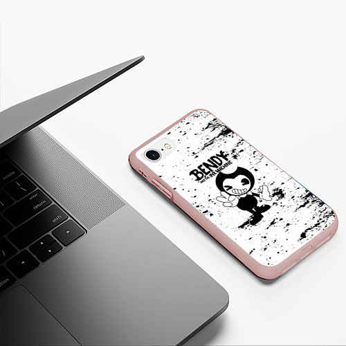 Чехол iPhone 7/8 матовый Bendy and the ink machine - Black & White / 3D-Светло-розовый – фото 3