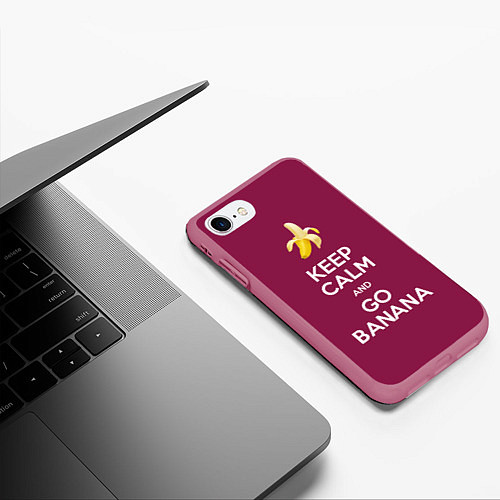 Чехол iPhone 7/8 матовый Keep calm and go banana / 3D-Малиновый – фото 3