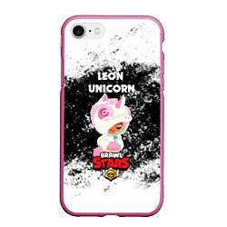 Чехол iPhone 7/8 матовый BRAWL STARS LEON UNICORN РОЗОВЫЙ, цвет: 3D-малиновый