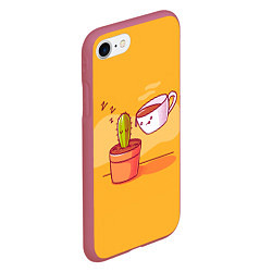 Чехол iPhone 7/8 матовый Кактус и кружка с кофе, цвет: 3D-малиновый — фото 2