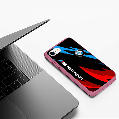 Чехол iPhone 7/8 матовый BMW Логотип Узор / 3D-Малиновый – фото 3