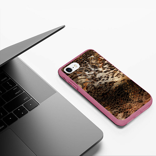 Чехол iPhone 7/8 матовый Тигриная шикарная шкура / 3D-Малиновый – фото 3