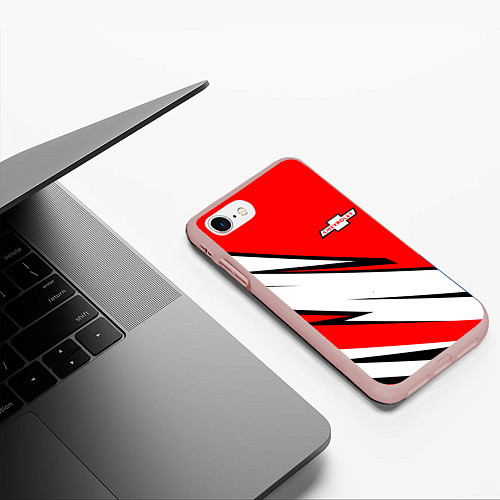 Чехол iPhone 7/8 матовый CHEVROLET Узор Логотип / 3D-Светло-розовый – фото 3