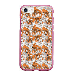 Чехол iPhone 7/8 матовый Тигры рисованный стиль, цвет: 3D-малиновый