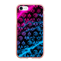 Чехол iPhone 7/8 матовый НЕОНОВЫЕ МОЛНИИ, GENSHIN IMPACT NEON, цвет: 3D-светло-розовый