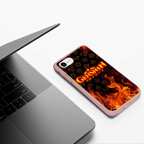 Чехол iPhone 7/8 матовый GENSHIN IMPACT FIRE SYMBOL ОГНЕННАЯ СТИХИЯ / 3D-Светло-розовый – фото 3