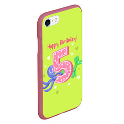Чехол iPhone 7/8 матовый Пятый день рождения, цвет: 3D-малиновый — фото 2