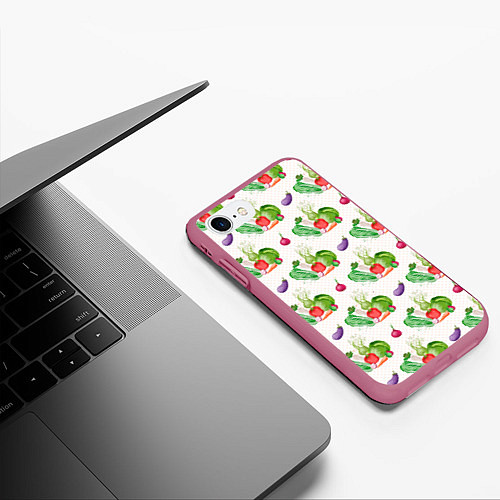 Чехол iPhone 7/8 матовый Овощи с огорода / 3D-Малиновый – фото 3