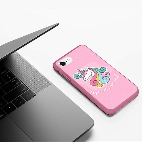 Чехол iPhone 7/8 матовый Unicorns are real / 3D-Малиновый – фото 3