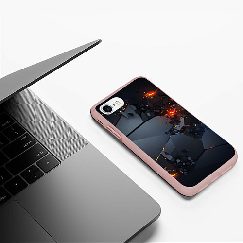 Чехол iPhone 7/8 матовый НЕОНОВЫЙ ВЗРЫВ ПЛИТЫ, ОБЛОМКИ NEON EXPLOSION / 3D-Светло-розовый – фото 3