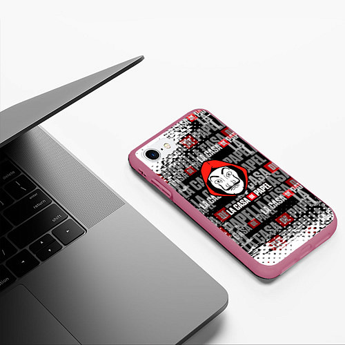 Чехол iPhone 7/8 матовый La Casa de Papel токио / 3D-Малиновый – фото 3