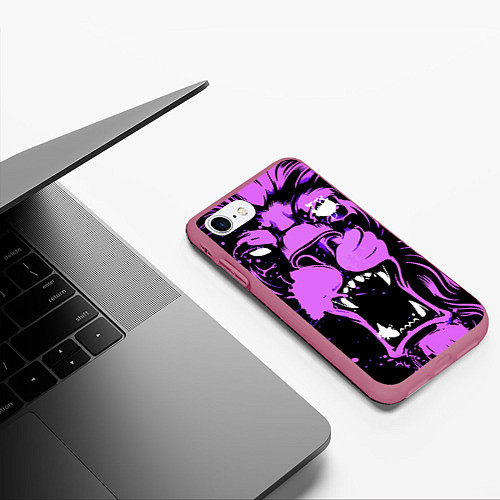 Чехол iPhone 7/8 матовый Neon pink lion / 3D-Малиновый – фото 3