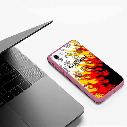 Чехол iPhone 7/8 матовый Genshin Impact - Fire / 3D-Малиновый – фото 3