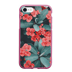 Чехол iPhone 7/8 матовый Красивые Цветы на Зеленом дереве, цвет: 3D-малиновый