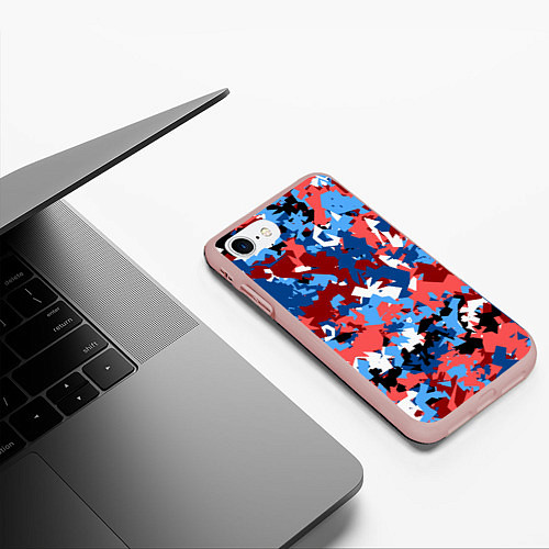 Чехол iPhone 7/8 матовый Красно-синий камуфляж / 3D-Светло-розовый – фото 3
