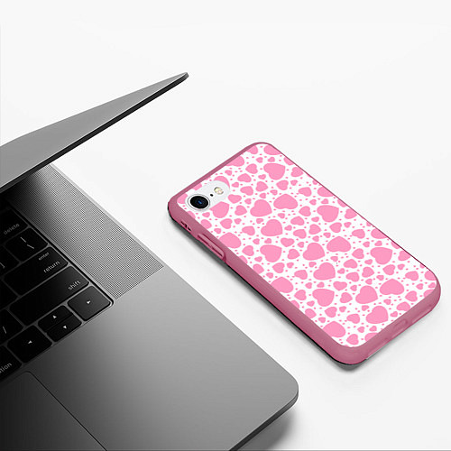 Чехол iPhone 7/8 матовый Розовые Сердечки LOVE / 3D-Малиновый – фото 3