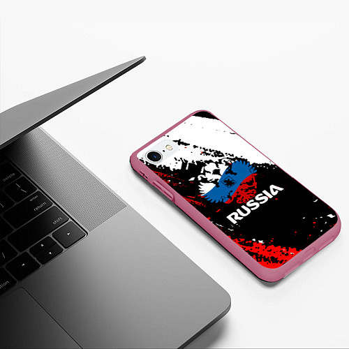 Чехол iPhone 7/8 матовый Russia Герб в цвет Флага / 3D-Малиновый – фото 3