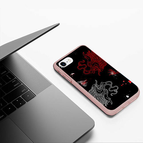 Чехол iPhone 7/8 матовый Китайский дракон Красно - Белый / 3D-Светло-розовый – фото 3