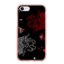 Чехол iPhone 7/8 матовый Китайский дракон Красно - Белый, цвет: 3D-светло-розовый