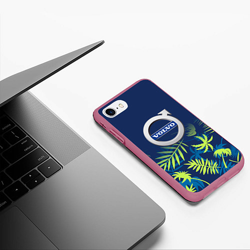 Чехол iPhone 7/8 матовый Volvo Тропические листья / 3D-Малиновый – фото 3